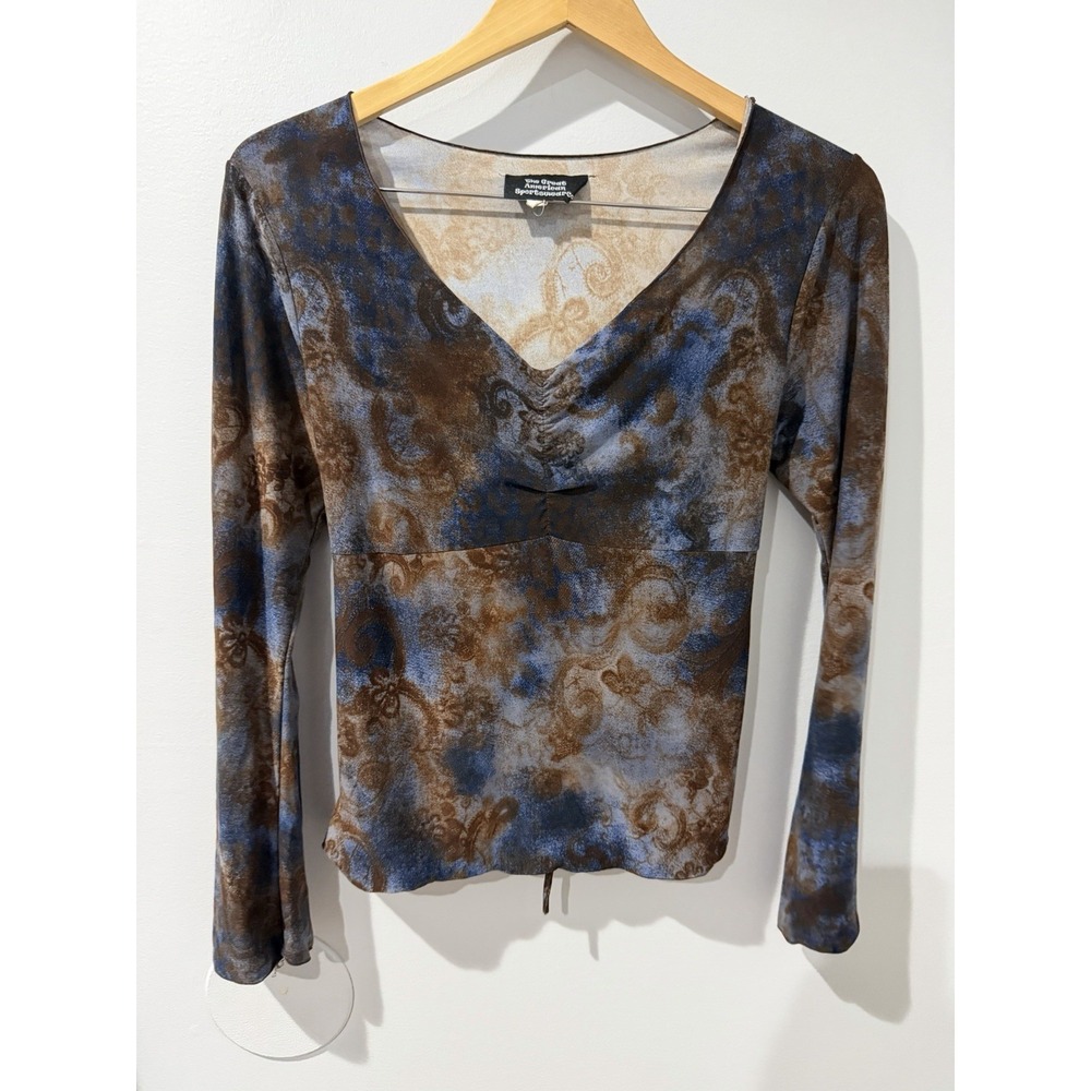 Y2K 90s Women's Top Fairycore Swirl Stretch Blue Grung Fashion Bug Tie Back Sz L